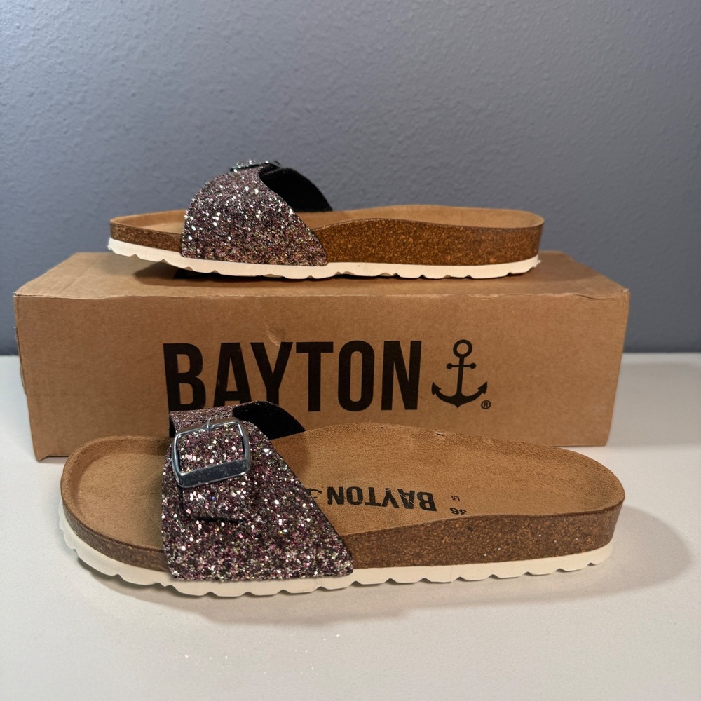 Bayton Zephyr Slide Sandals Women 36 Fuchsia New Glitter Cork BA-10130